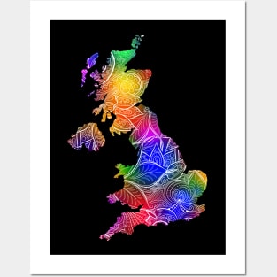 Colorful mandala art map of United Kingdom with text in multicolor pattern Posters and Art